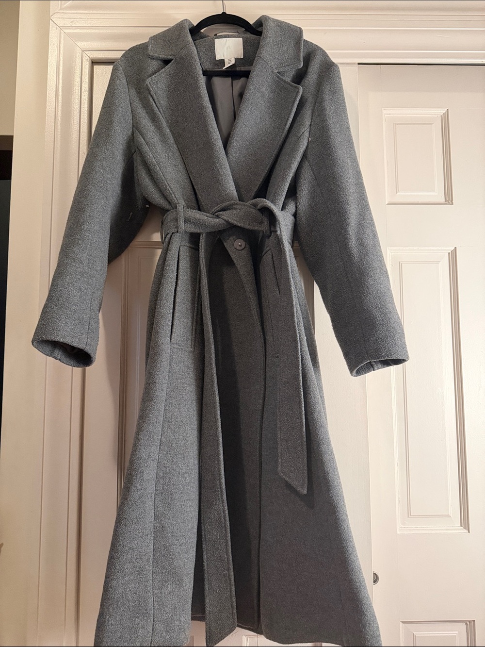 H&M Gray Long Belted Trench Coat
